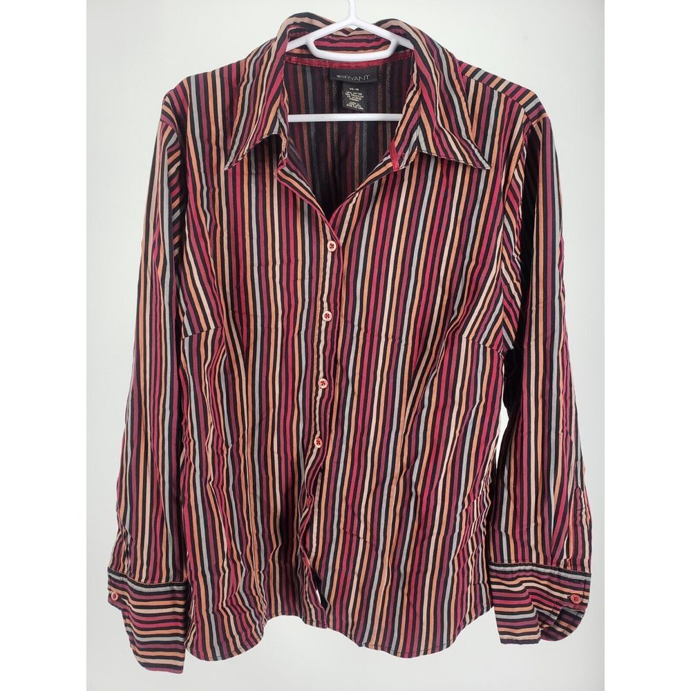 Lane Bryant Womens Long Sleeve Button Front Shirt Blouse Colorful‎ Stripe 14 16 - Picture 2 of 8